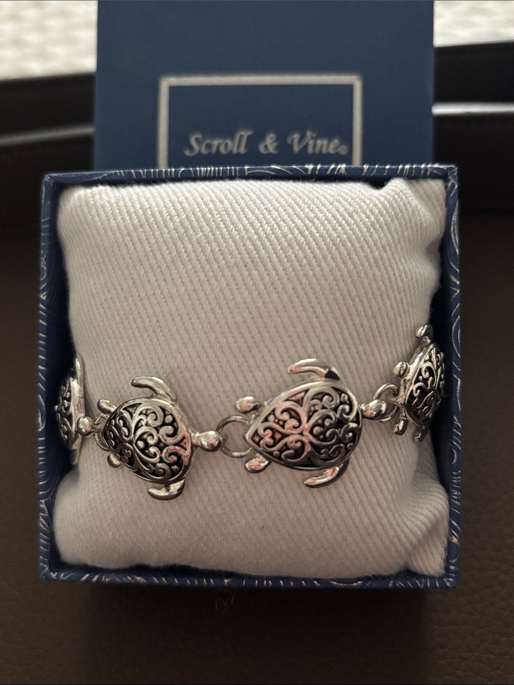 SCROLL & VINE SILVER TONE TURTLE BRACELET